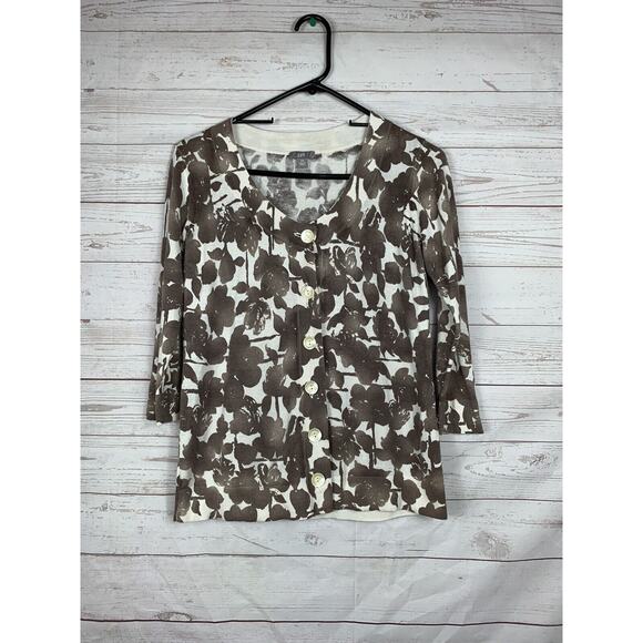J. Jill‎ Cardigan Sweater Women's Size XS Silk Cashmere Tan floral Button - Picture 1 of 5